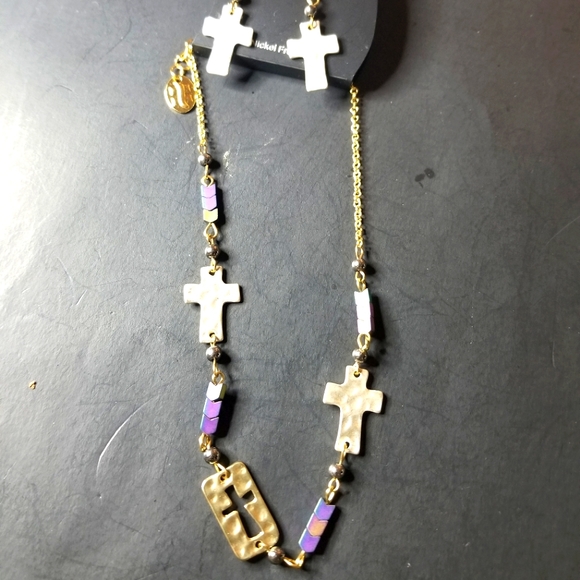 NWT Howard’s - Always Something Special Mix Metal Cross Necklace & Earrings Set - Picture 1 of 6
